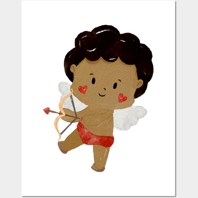 Cute Brown Valentines day Angel Cupid Wall Art by MutchiDesign